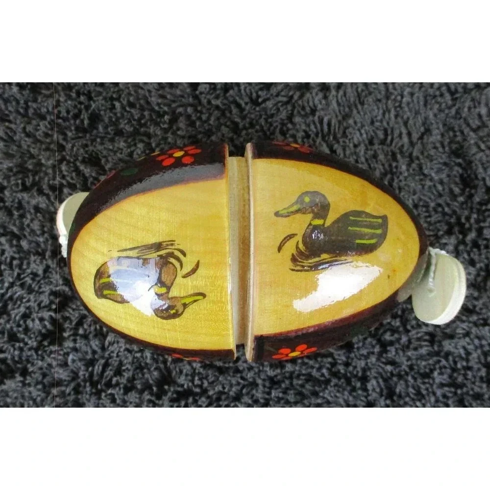 Hand Painted egg-shaped rattle cabin décor Easter holiday outdoors Wooden egg‎